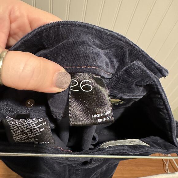 Anthropologie Pilcro High Rise Skinny Corduroy Pants Navy Blue Button Front 26 - Picture 7 of 8